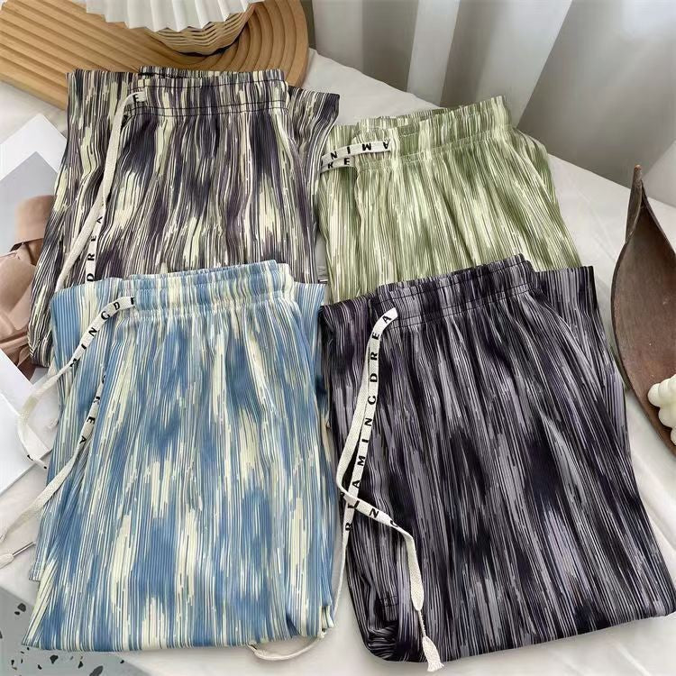 (READYSTOCK) Tie Dyed wide leg pants for women in Summer Thin Straight Leg Hanging   Ice Silk  Loose Pants-A4654 长裤