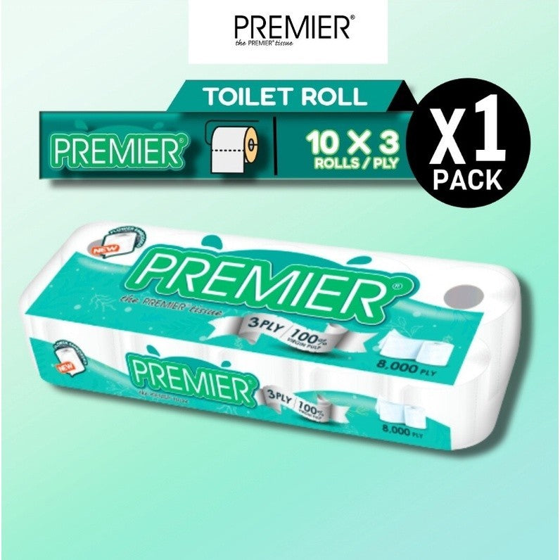 (FREE SHIPPING NO SBH/SRW) Premier Toilet Roll 3ply 8000s x10r