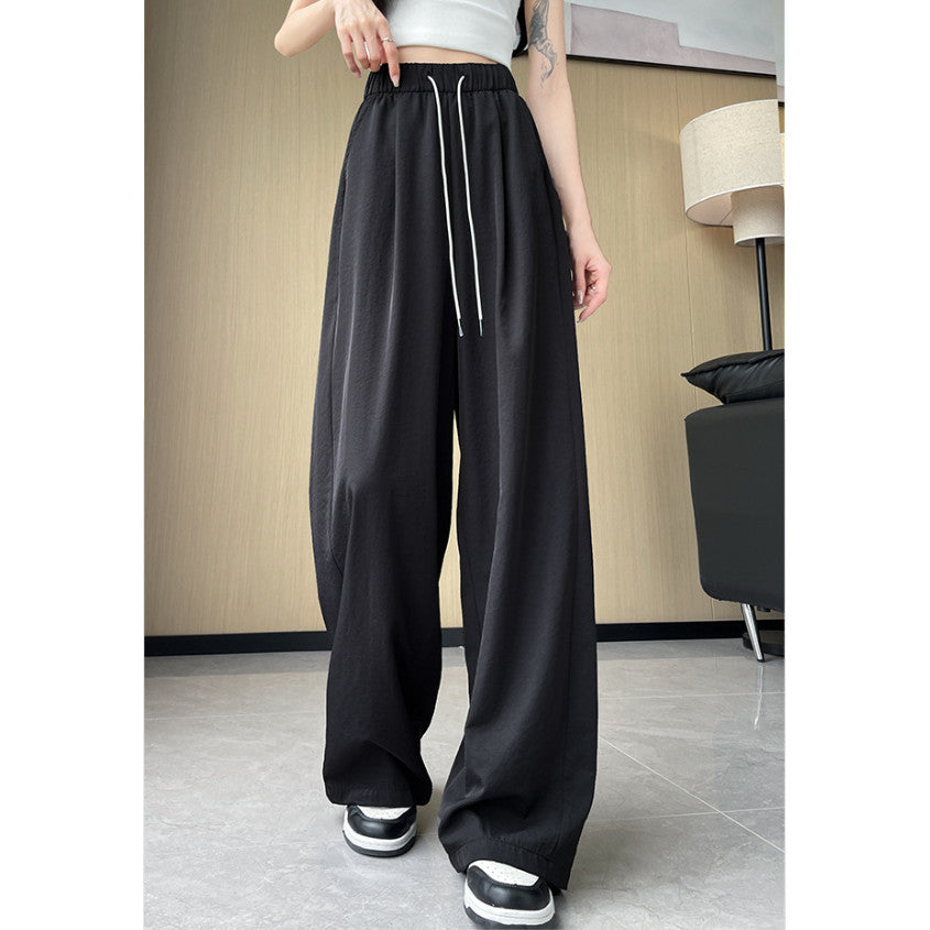 (READYSTOCK) New High Waist Wide Leg Pants Women's Summer Casual Elastic Waist Ice Silk Trousers A16546 女士夏季休闲冰丝长裤