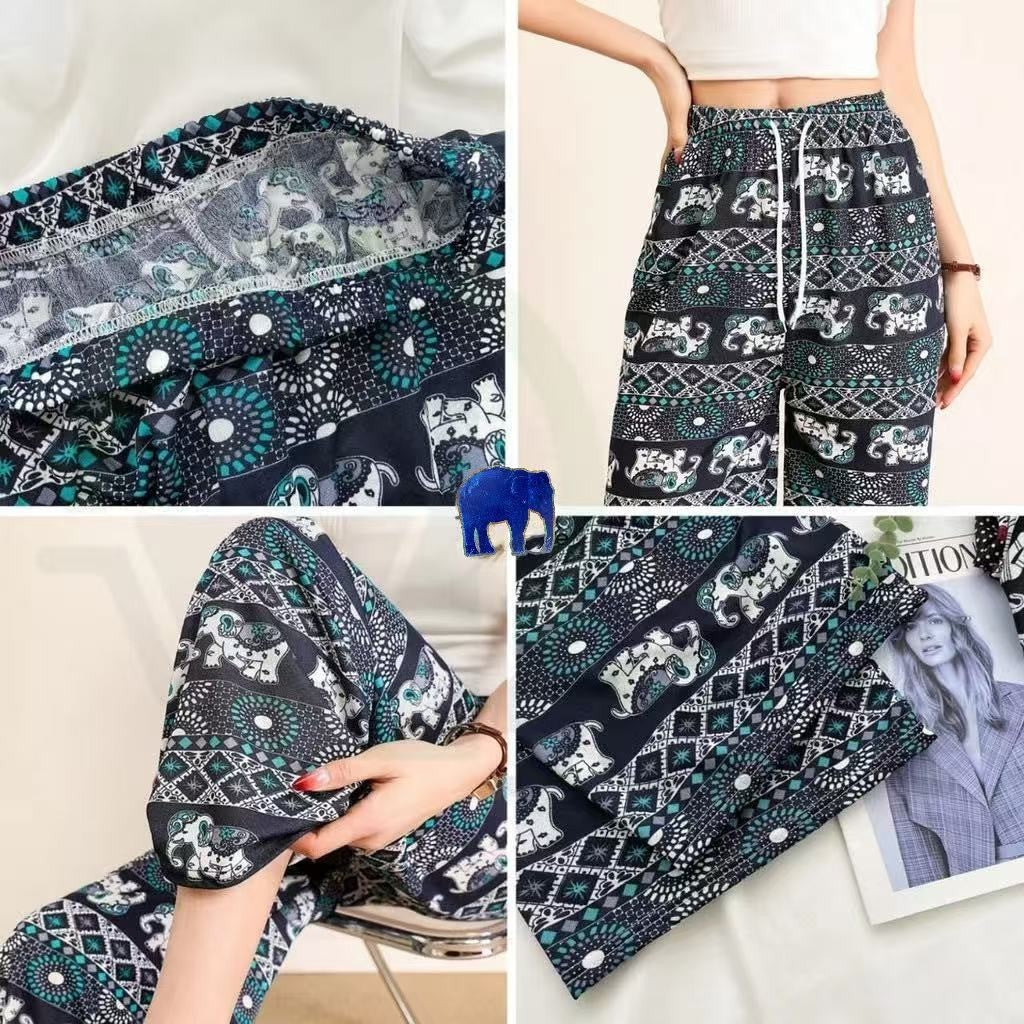 Thailand Batik Elephant Long Pant FreeSize Unisex Women Thailand Batik Gajah Seluar Panjang Kain Sejuk A654695 男女装泰国大象长裤