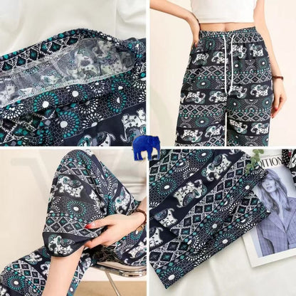 Thailand Batik Elephant Long Pant FreeSize Unisex Women Thailand Batik Gajah Seluar Panjang Kain Sejuk A654695 男女装泰国大象长裤