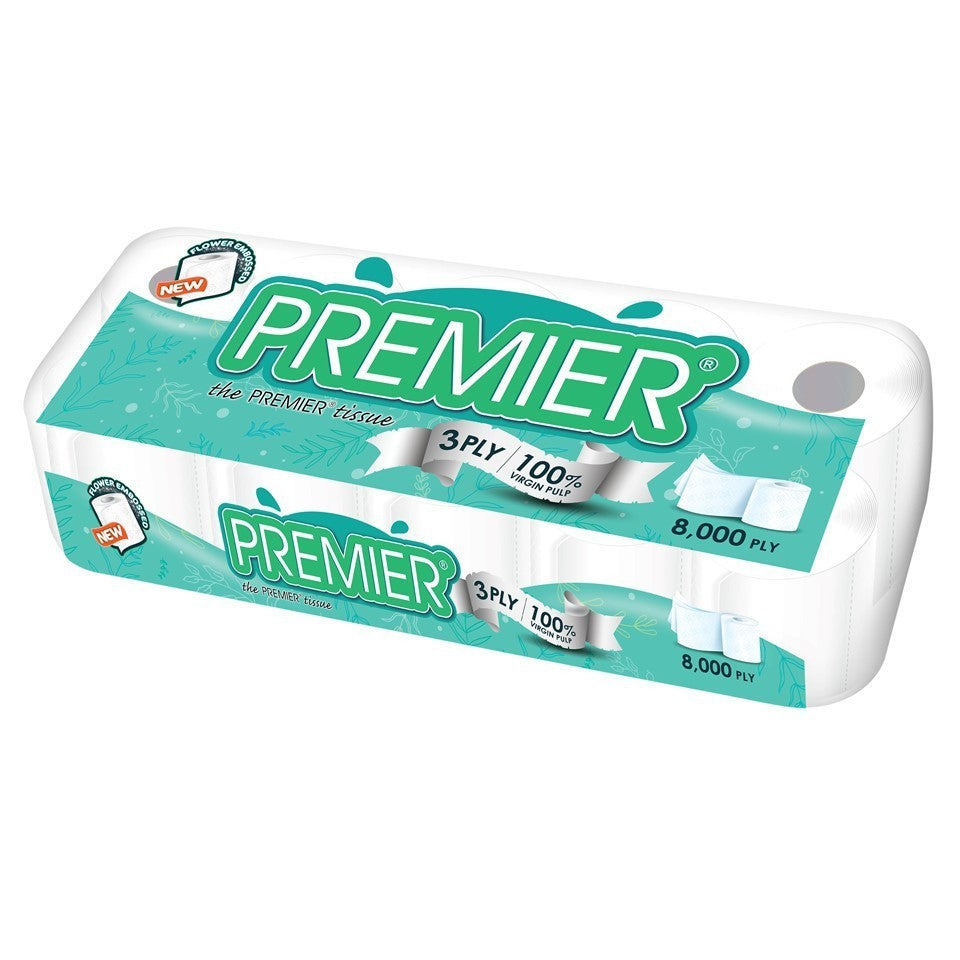 (FREE SHIPPING NO SBH/SRW) Premier Toilet Roll 3ply 8000s x10r