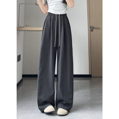 (READYSTOCK) New High Waist Wide Leg Pants Women's Summer Casual Elastic Waist Ice Silk Trousers A16546 女士夏季休闲冰丝长裤