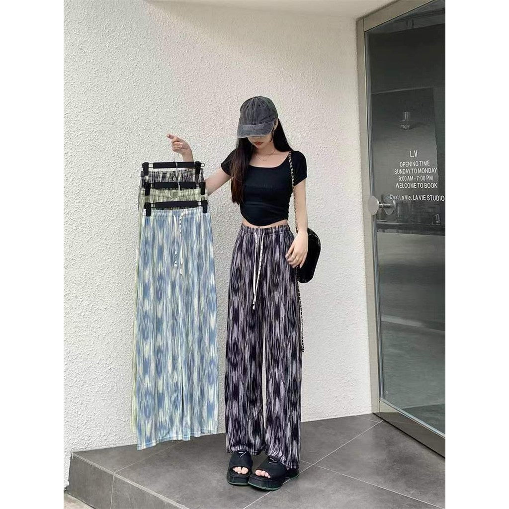 (READYSTOCK) Tie Dyed wide leg pants for women in Summer Thin Straight Leg Hanging   Ice Silk  Loose Pants-A4654 长裤