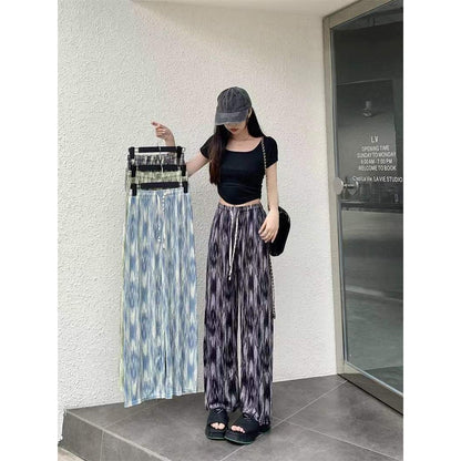 (READYSTOCK) Tie Dyed wide leg pants for women in Summer Thin Straight Leg Hanging   Ice Silk  Loose Pants-A4654 长裤