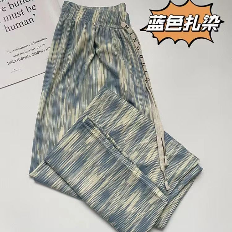 (READYSTOCK) Tie Dyed wide leg pants for women in Summer Thin Straight Leg Hanging   Ice Silk  Loose Pants-A4654 长裤