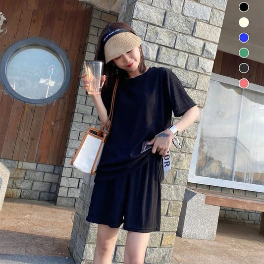 READY STOCK Thin Ice Silk Women Baju Tidur Perempuan Pajamas Large Size Women Suit Home Wear Two-Piece Set AD655