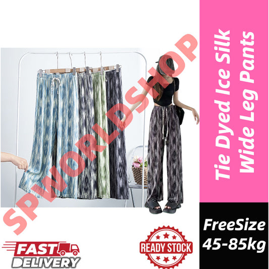 (READYSTOCK) Tie Dyed wide leg pants for women in Summer Thin Straight Leg Hanging   Ice Silk  Loose Pants-A4654 长裤