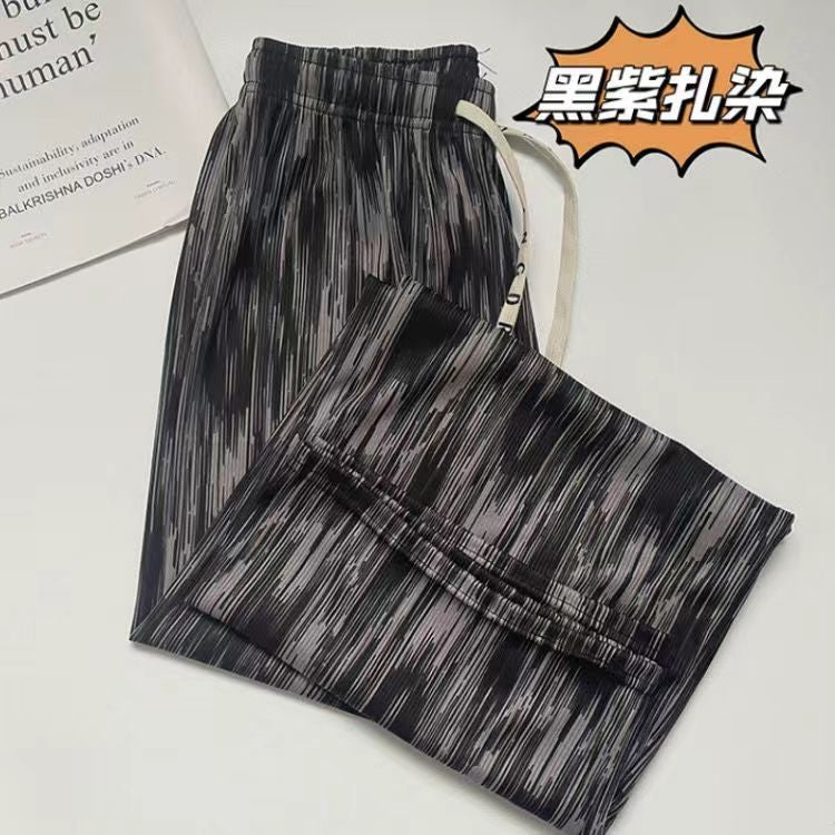 (READYSTOCK) Tie Dyed wide leg pants for women in Summer Thin Straight Leg Hanging   Ice Silk  Loose Pants-A4654 长裤