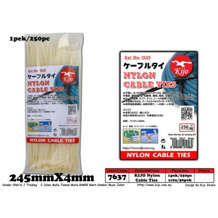 120/150/250/450/300mm KIJO Nylon Cable Ties Pengikat Wayar Kabel Tie Locking Zip 7636/1651/7637/1907/1908