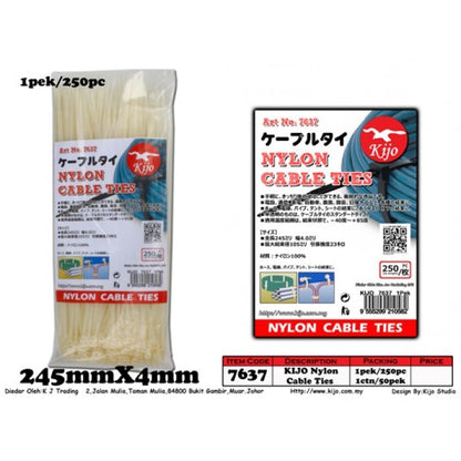 120/150/250/450/300mm KIJO Nylon Cable Ties Pengikat Wayar Kabel Tie Locking Zip 7636/1651/7637/1907/1908