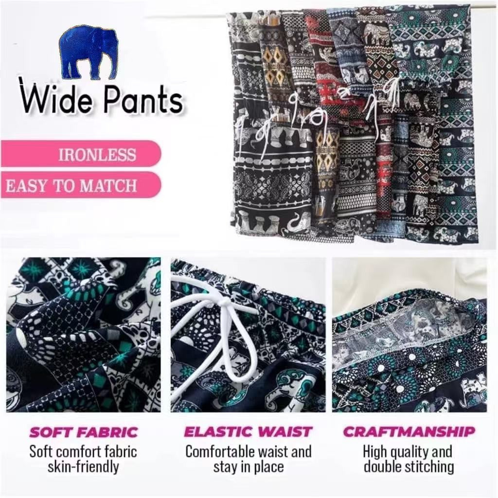 Thailand Batik Elephant Long Pant FreeSize Unisex Women Thailand Batik Gajah Seluar Panjang Kain Sejuk A654695 男女装泰国大象长裤