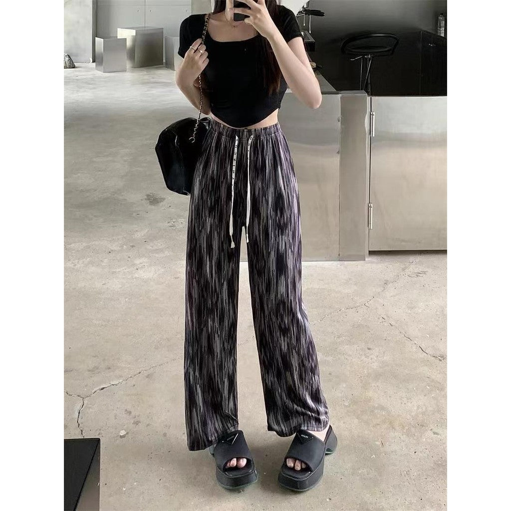 (READYSTOCK) Tie Dyed wide leg pants for women in Summer Thin Straight Leg Hanging   Ice Silk  Loose Pants-A4654 长裤