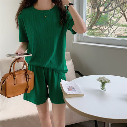 READY STOCK Thin Ice Silk Women Baju Tidur Perempuan Pajamas Large Size Women Suit Home Wear Two-Piece Set AD655