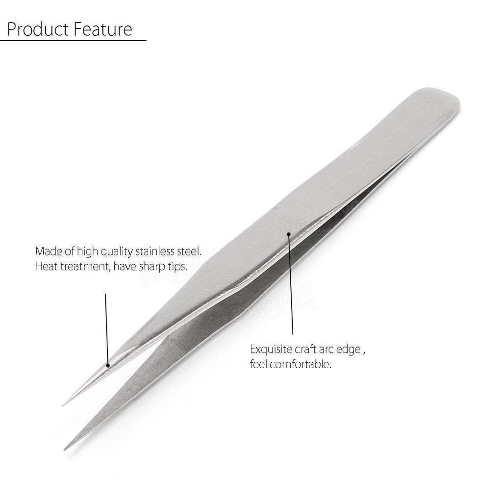 READY STOCK!!! 10cm Stainless Steel Tweezers Precision Beauty Special Tweezers Elbow for Repair Eyelash Grafting 不锈钢镊子