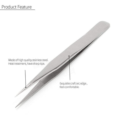 READY STOCK!!! 10cm Stainless Steel Tweezers Precision Beauty Special Tweezers Elbow for Repair Eyelash Grafting 不锈钢镊子