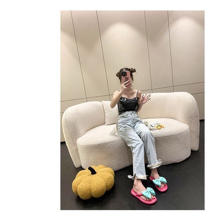 [READY STOCK ] Women's Ribbon Bow Tie design Beach Wear Flat Flip-Flop Casual 2024 Kasut Riben Selipar Perempuana 2024