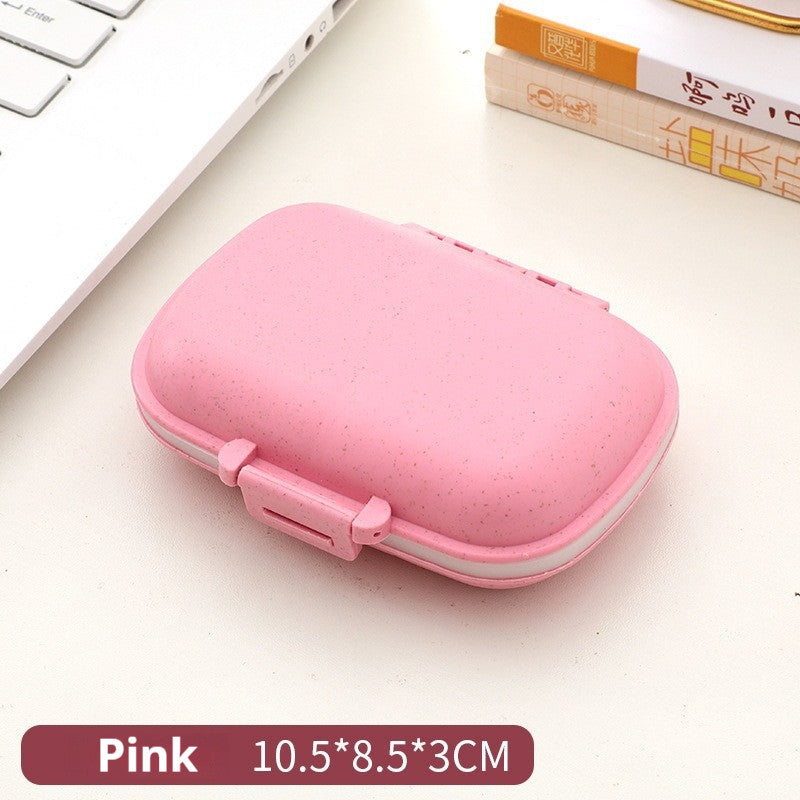 READY STOCK!!! 8-Slot for Travel Pill Box with Seal Ring Small Box for Tablets Wheat Straw Container for Medicines 塑料药盒