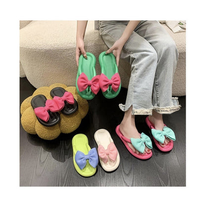 [READY STOCK ] Women's Ribbon Bow Tie design Beach Wear Flat Flip-Flop Casual 2024 Kasut Riben Selipar Perempuana 2024