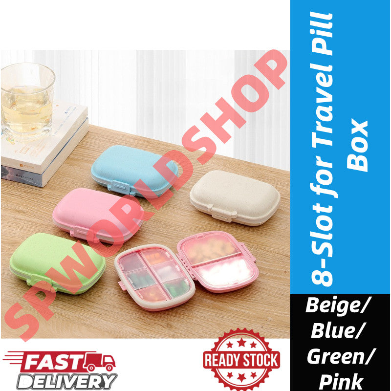 READY STOCK!!! 8-Slot for Travel Pill Box with Seal Ring Small Box for Tablets Wheat Straw Container for Medicines 塑料药盒