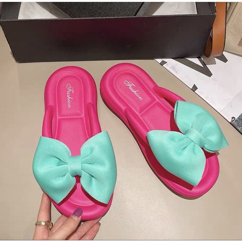 [READY STOCK ] Women's Ribbon Bow Tie design Beach Wear Flat Flip-Flop Casual 2024 Kasut Riben Selipar Perempuana 2024