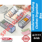 READY STOCK!!! 6/7/11 Grids Underwear Tudung Clothes Organiser Box Stackable Wardrobe Drawer Socks Storage Box 内衣裤收纳盒