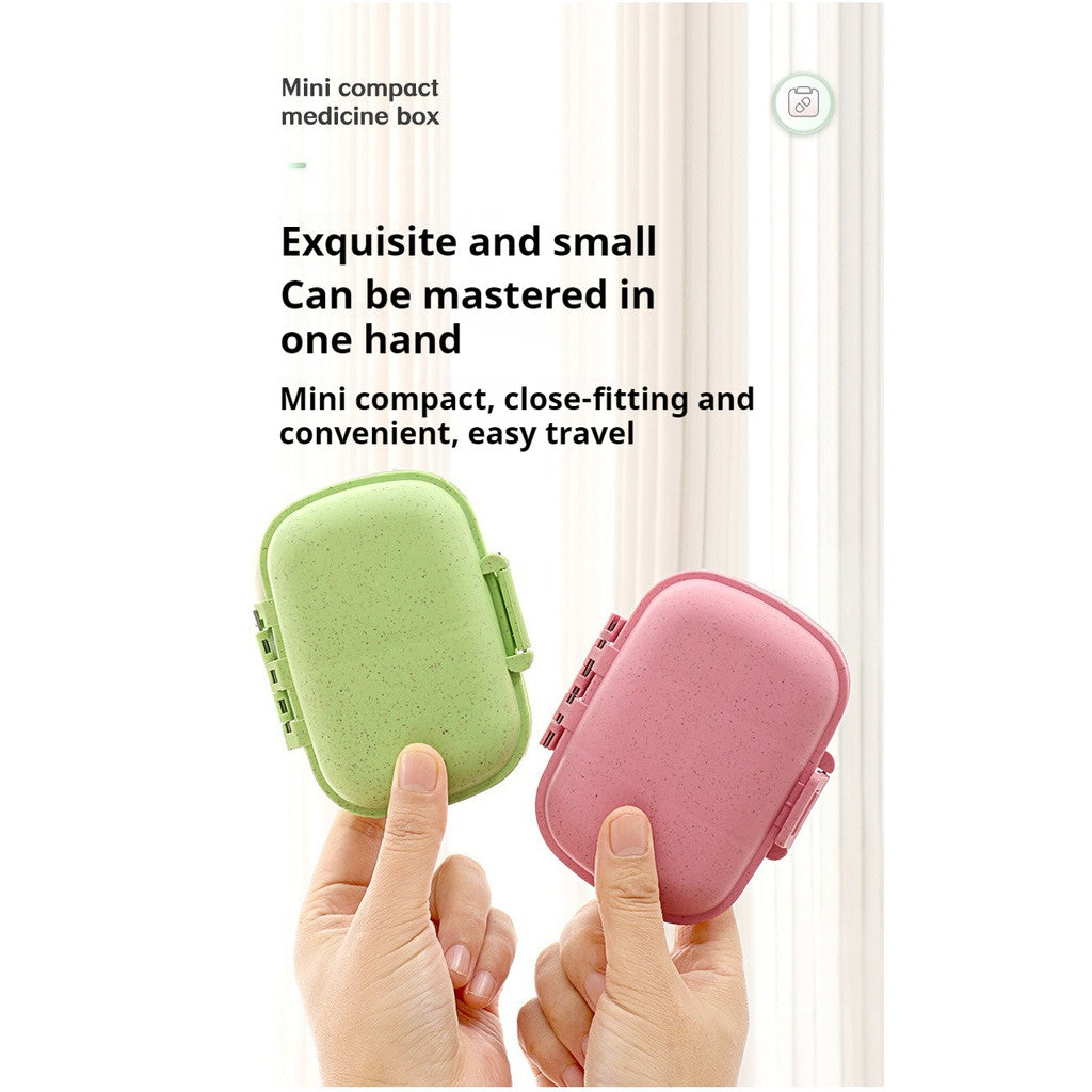 READY STOCK!!! 8-Slot for Travel Pill Box with Seal Ring Small Box for Tablets Wheat Straw Container for Medicines 塑料药盒