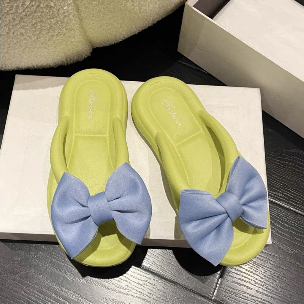 [READY STOCK ] Women's Ribbon Bow Tie design Beach Wear Flat Flip-Flop Casual 2024 Kasut Riben Selipar Perempuana 2024
