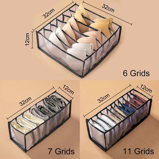 READY STOCK!!! 6/7/11 Grids Underwear Tudung Clothes Organiser Box Stackable Wardrobe Drawer Socks Storage Box 内衣裤收纳盒