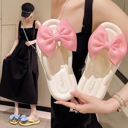 [READY STOCK ] Women's Ribbon Bow Tie design Beach Wear Flat Flip-Flop Casual 2024 Kasut Riben Selipar Perempuana 2024