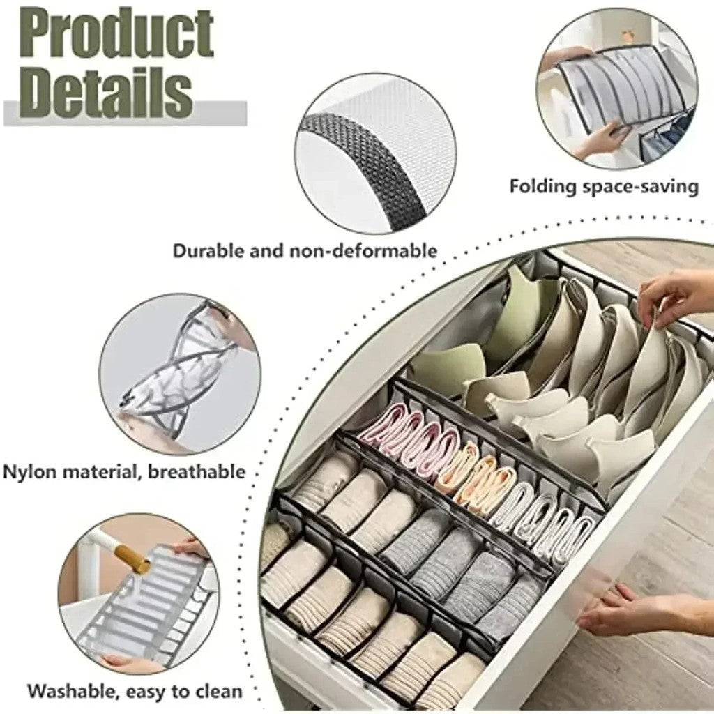 READY STOCK!!! 6/7/11 Grids Underwear Tudung Clothes Organiser Box Stackable Wardrobe Drawer Socks Storage Box 内衣裤收纳盒