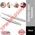READY STOCK!!! 10cm Stainless Steel Tweezers Precision Beauty Special Tweezers Elbow for Repair Eyelash Grafting 不锈钢镊子