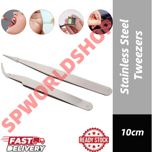READY STOCK!!! 10cm Stainless Steel Tweezers Precision Beauty Special Tweezers Elbow for Repair Eyelash Grafting 不锈钢镊子