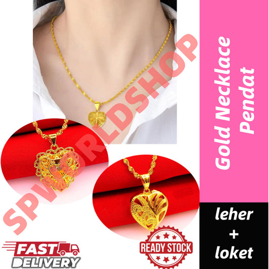 (READYSTOCK) Rantai Leher + Loket Emas Gold Necklace Pendant for Women | Jewelry Aksesori Perhiasan Emas Fashion NL0038