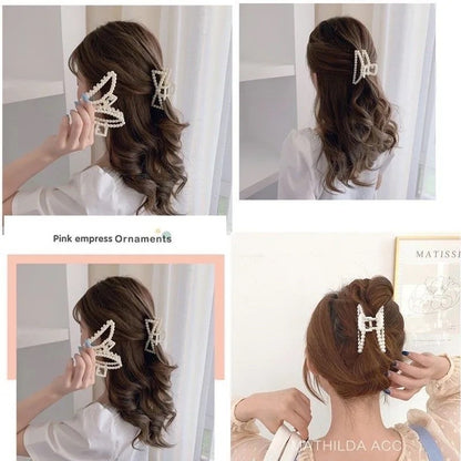 READY STOCK!!!Korean Pearl Hair Clip Hair Pin Hair Accessories Hairpin Hairclip 900 韩国网红ins珍珠发夹抓夹头发夹子后脑勺鲨鱼夹日系边夹发抓