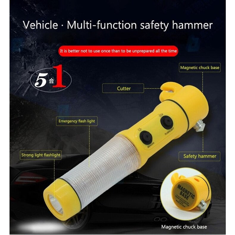 (READYSTOCK) Multifunctional Car Windows Glass Breaker Safety Hammer Flash Light Warning Light Belt Cutter Safety 汽车玻璃锤灯