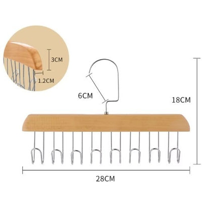 Multipurpose 1pc 8-Hook Wooden Hanging Rack For Bras, Scarves, Ties Storage, Dormitory Clothes Drying Rack-A972