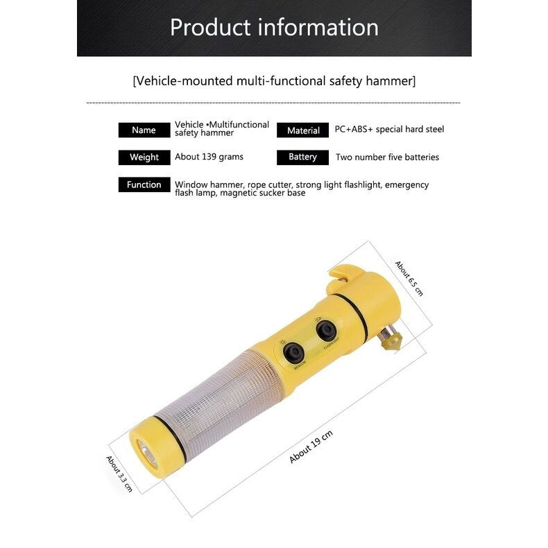 (READYSTOCK) Multifunctional Car Windows Glass Breaker Safety Hammer Flash Light Warning Light Belt Cutter Safety 汽车玻璃锤灯