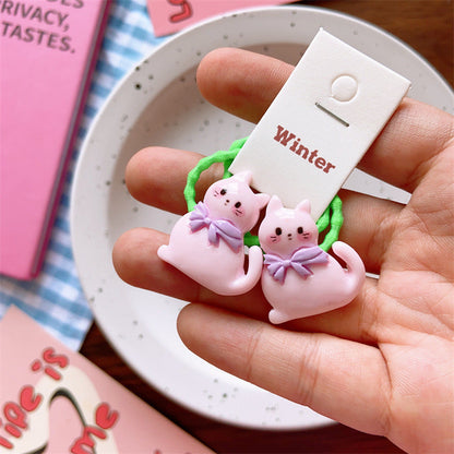 2pcs/set New Cute Resin Cartoon Cat wearing garland scarf Hair Rope Series-CSW9512