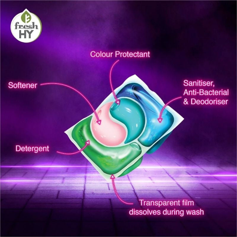 READY STOCK!!! Fresh Hy 4 In 1 Laundry Capsules (10ml x 28 Pcs) / Refill (10ml x 24 Pcs)