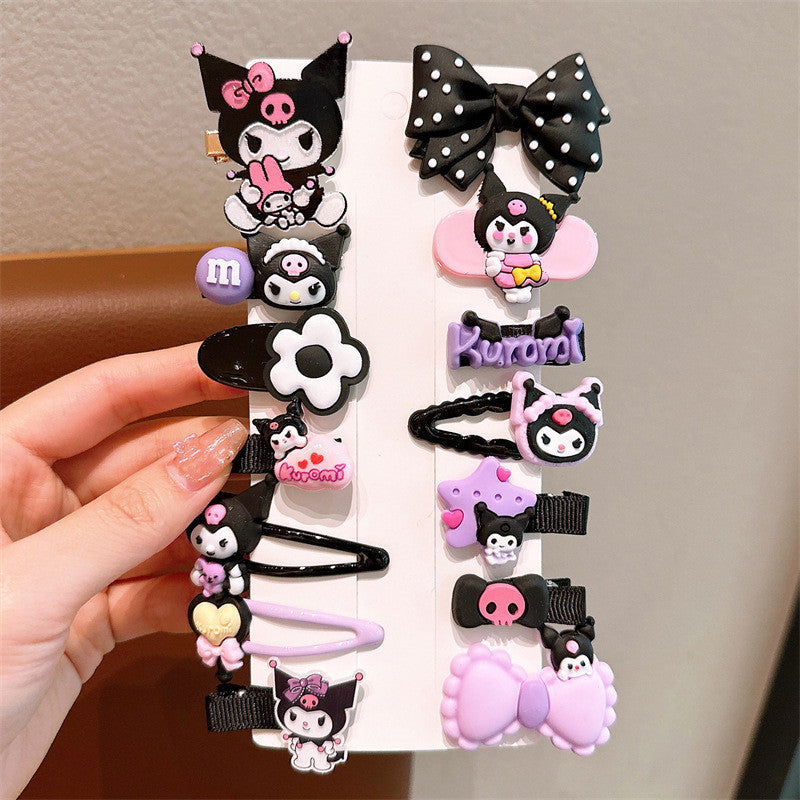 14Pcs/set Kawaii Cute Kuromi Stretch Bow Hair Clip For Kids Side Bangs Clip Headdress-FJ1267
