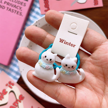 2pcs/set New Cute Resin Cartoon Cat wearing garland scarf Hair Rope Series-CSW9512