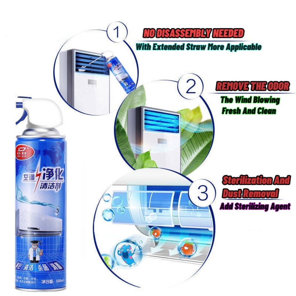 READY STOCK!!! Air-Cond Cleaner Bubble Air Conditioner Coil Cleaner Aircond Cleaning Spray 200ml/500ml 空调清洁泡沫喷雾