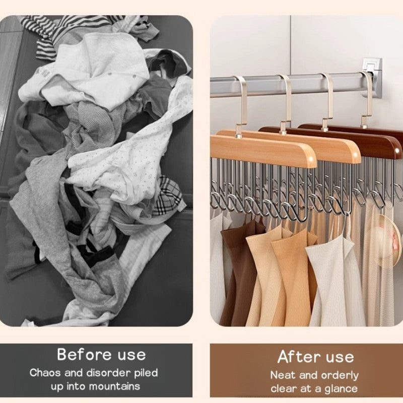 Multipurpose 1pc 8-Hook Wooden Hanging Rack For Bras, Scarves, Ties Storage, Dormitory Clothes Drying Rack-A972