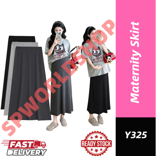【READY STOCK】Maternity Skirt | Summer Thin Belly Support Midi Skirt | Stylish Slim Fit Pregnancy Skirt Y325 孕妇半身裙