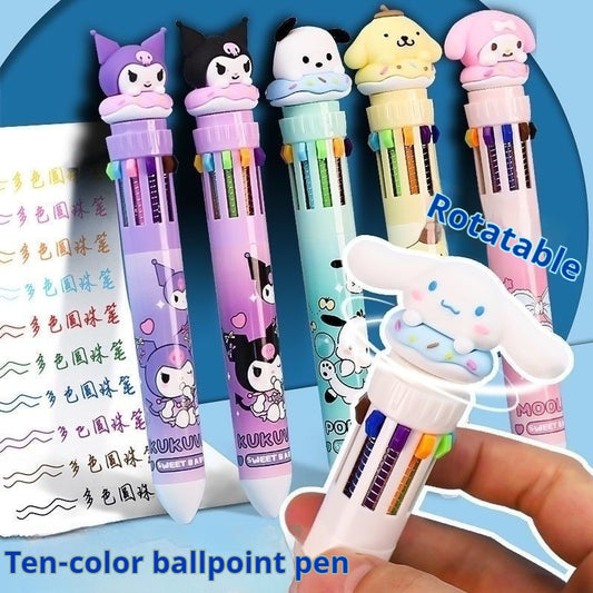【READY STOCK】 Cute Cartoon Ballpoint Pen | Press Type Black & Blue Ink Gel Pen | Kawaii Stationery for Students 可爱卡通圆珠笔