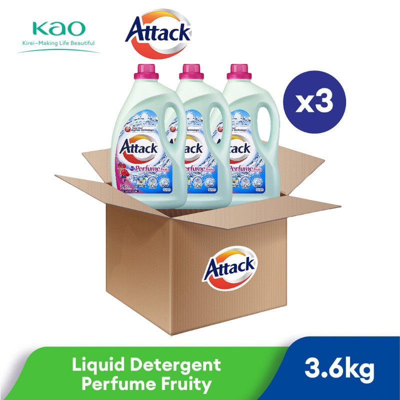[VALUE PACK] Kao Attack Liquid Laundry Detergent 3.6kg | 1 Box of 3 Bottles | Advanced Anti-Bacterial Formula | Sabun Basuh Baju Cecair Kao Attack 花王强力去渍洗衣液 超值家庭装 洁净如新