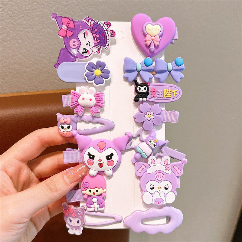 14Pcs/set Kawaii Cute Kuromi Stretch Bow Hair Clip For Kids Side Bangs Clip Headdress-FJ1267