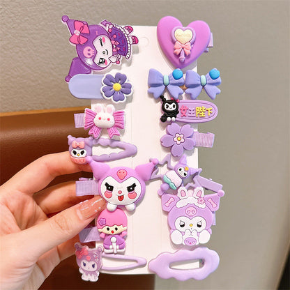 14Pcs/set Kawaii Cute Kuromi Stretch Bow Hair Clip For Kids Side Bangs Clip Headdress-FJ1267