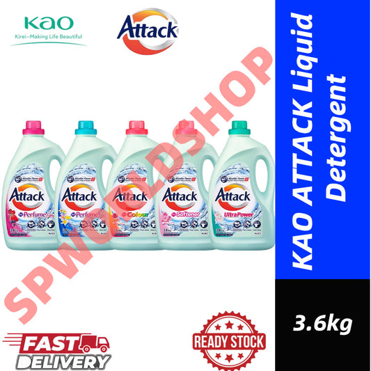 【READY STOCK】KAO ATTACK Liquid Detergent - 3.6kg (Ultra Power/Perfume Floral/Colour/Perfume Fruity/Softener)